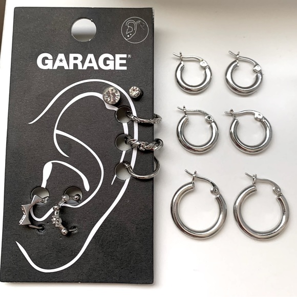 NWT Mixed Set of Silver Earrings from Garage & 3 Pairs of Silver Hoop Earrings - Picture 1 of 5